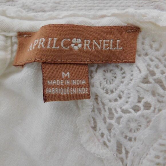 April Cornell Embroidered Linen Blend Ivory Crochet Sleeveless Top Sz Medium - Picture 3 of 6